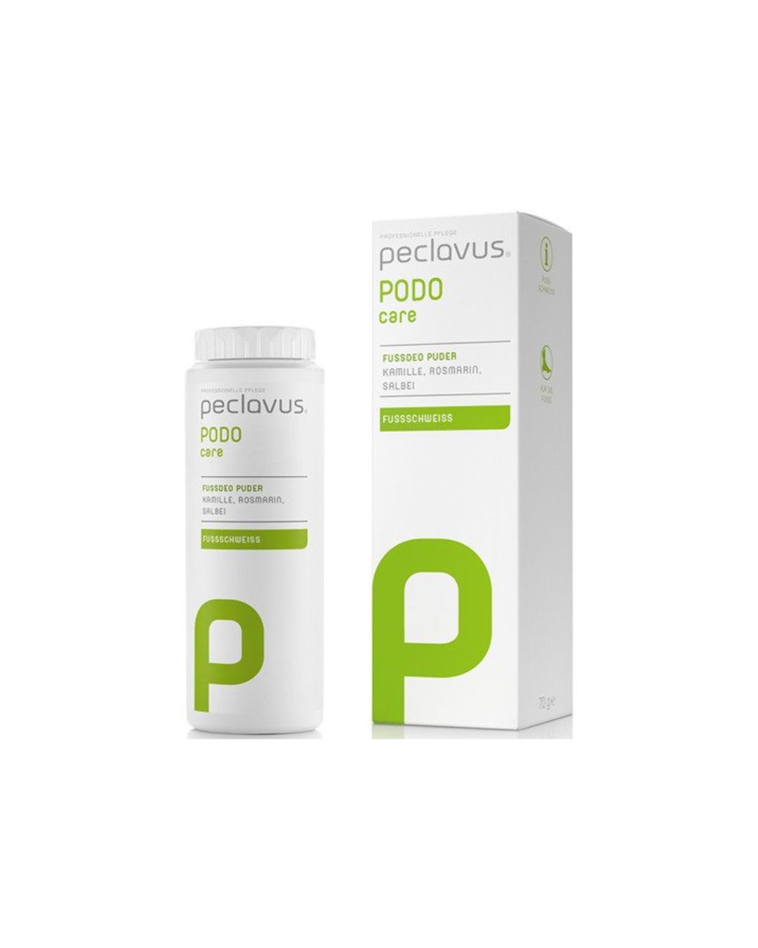 Peclavus PODOcare Fussdeo Puder – dezodorujący puder do stóp z rumiankiem, szałwią i rozmarynem 70 g